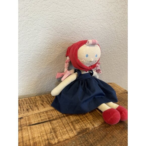 Kathe Kruse plush rag doll Blue dress Pink Braids  hair Germany Red Scarf Cloth - Picture 4 of 8